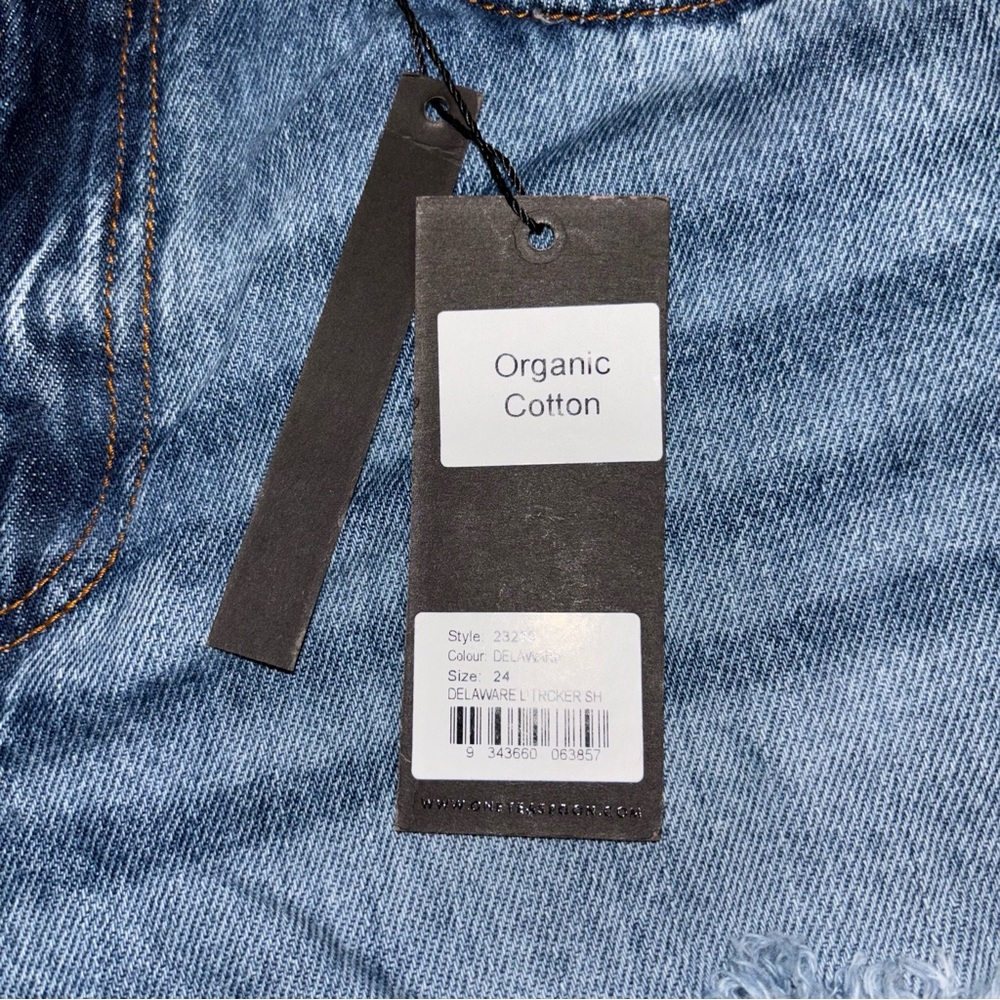 NWT One Teaspoon Longline Distressed Trucker Shorts Organic Cotton Women’s Sz 24 - Picture 3 of 7